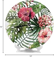 Vista 7 de HGOD DESIGNS Reloj de pared redondo de flores tropicales, acuarela de verano, hojas de palmera hawaiana y plantas tropicales, reloj de pared redondo