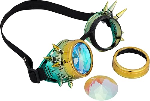 Miniatura 95 de Gafas caleidoscopio para raves trippy psicodélico steampunk con lentes de cristal de difracción de prisma arcoíris Negro
