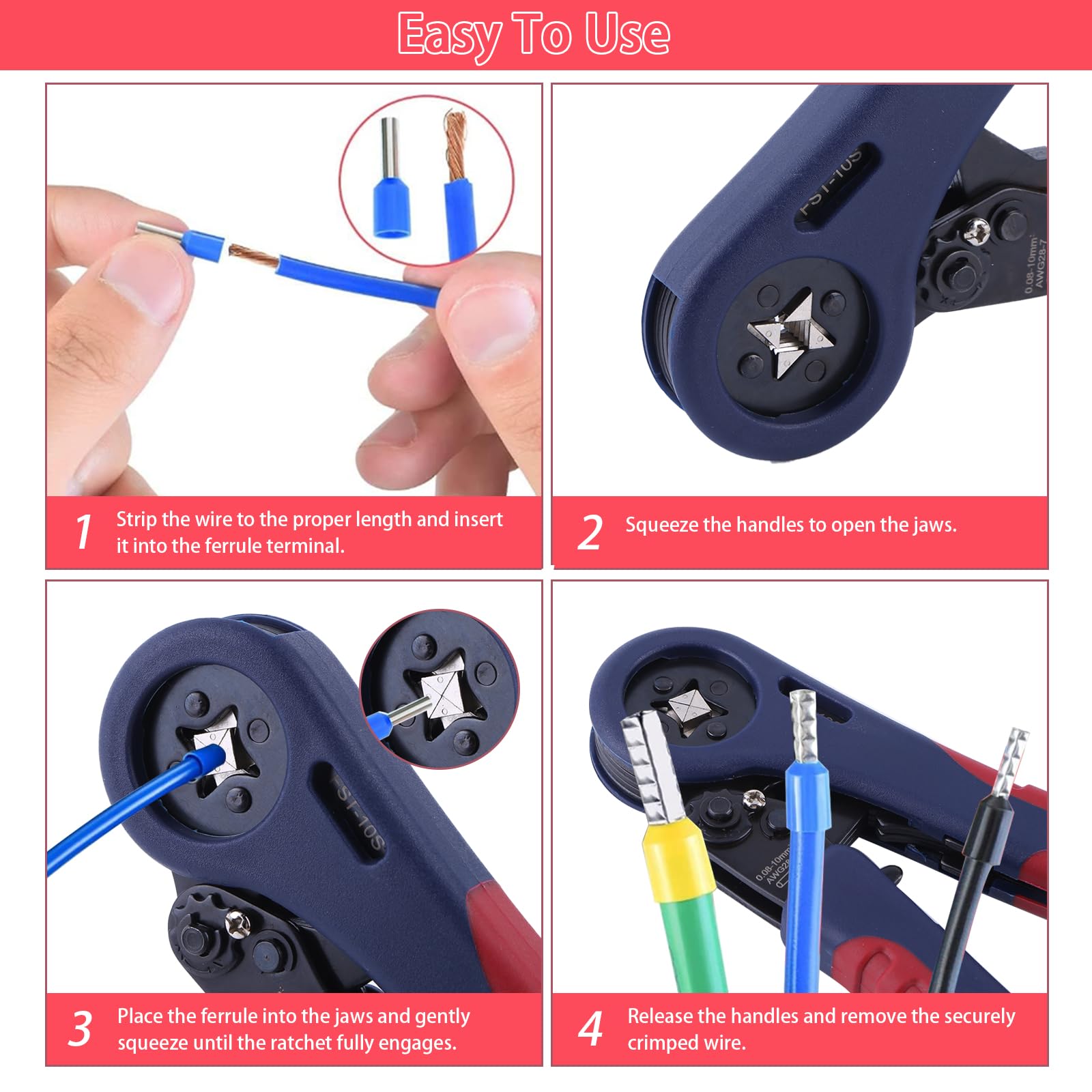 FitRepa Pinza Crimpatrice Capicorda Crimpatrice Capicorda per 0.08-10 mm² Crimpatrice Puntalini con 1200 pezzi di Terminali Elettrici, per Estremità Cavi Elettrici