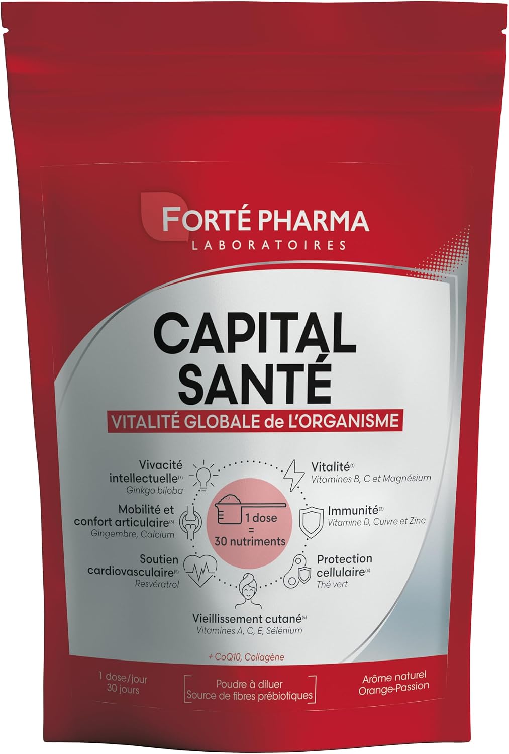 Forté Pharma – Capital Santé Vitality Global – Routine 360-1 tbsp. = 30 nutrients – Magnesium, Calcium, Copper, Zinc, Ginkgo biloba, CoQ10, Collagene, Resveratrol – 1 dose/day, 30 days