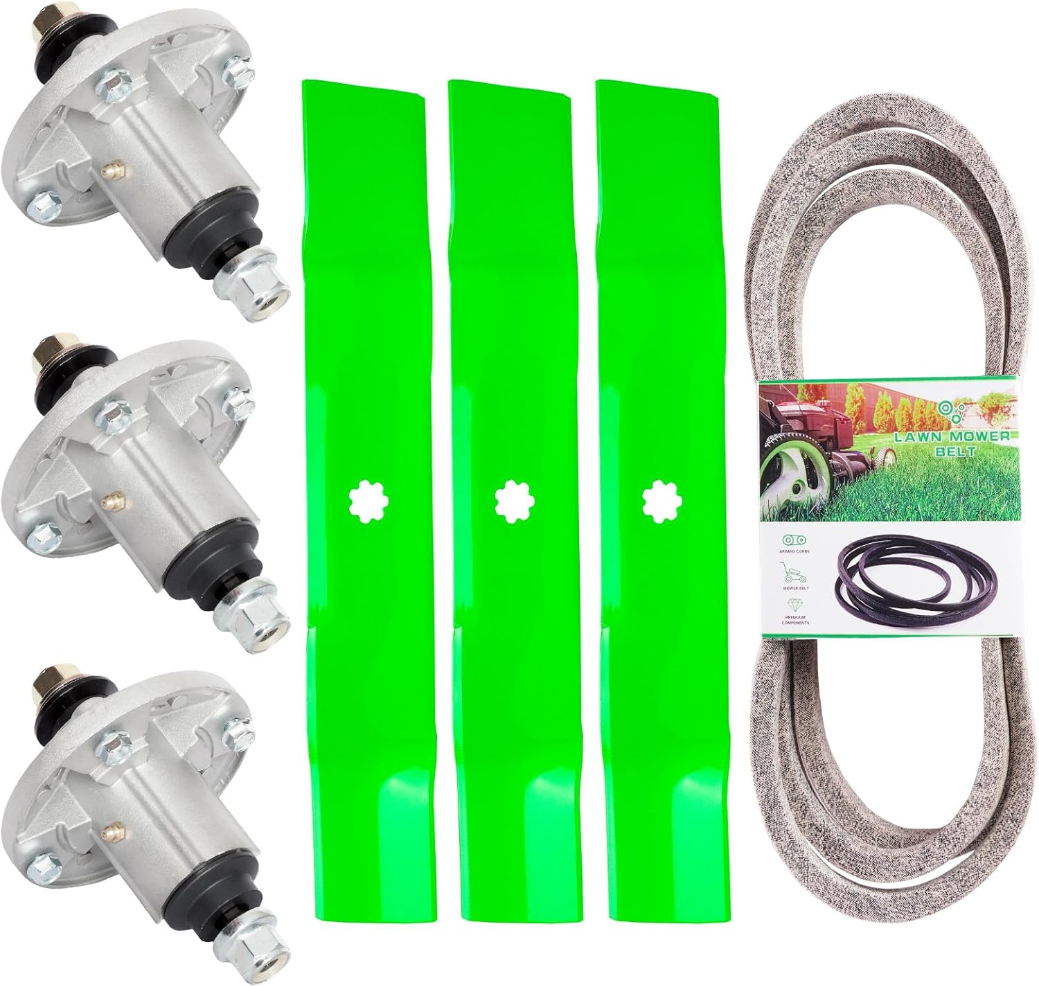 48 inch Deck Rebuild Kit Fit for John Deere D160 D140 D150 LA165 LA145 LA155 D155 X165 X140 Lawn Mower Includes (3) Spindle GY21098 GY20454 (3) Blade GY20852 (1) Be lt GX20571