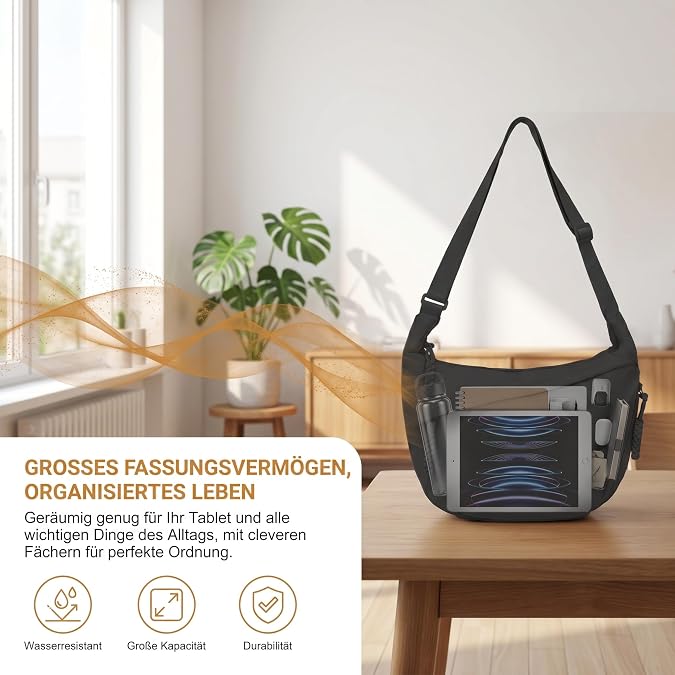 Crossbody Bag Damen Damen-umhängetaschen mit Verstellbarem Gurt & Anhänger UmhäNgetasche Damen Schwarz für Arbeit Reisen Alltag(Schwarz)