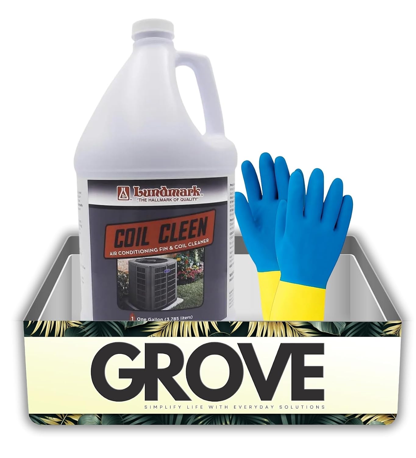 Lundmark Coil Cleen Air Conditioner Fin Cleaner 1 gal Bundle with Cleaning Gloves–Removes Dirt and Grime to Improve Cooling Efficiency and Airflow–Condenser Coil Cleaner For AC Unit–Gift Set (2 Items)