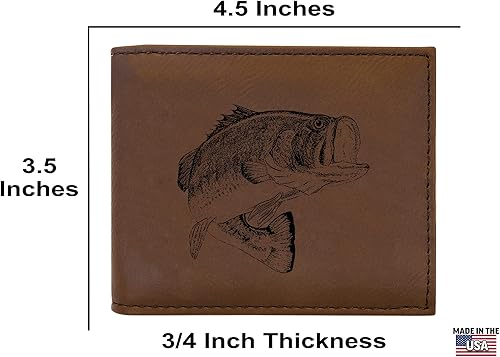 Miniatura 3 de Rogue River Tactical Bass Fishing Fish Billetera de cuero para hombre RFID regalo para él papá padre Estados Unidos Billfold pescador, Marrón, Pesca