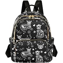 Women Fashion Backpack Purse Casual Lightweight Travel Shoulder Bag Death Cat Rucksack Ladies Bag, Medium