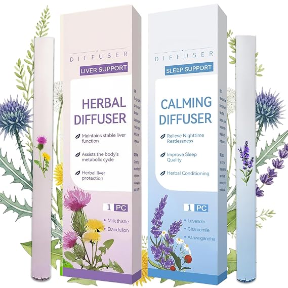 2 PCS Herbal Diffuser Pen Quit Smoking,Mullein Diffuser Pen with Mint and Thyme for Lung Cleansing, Freshens Breath & Quitting Bad Habit - Up to 600 Uses
