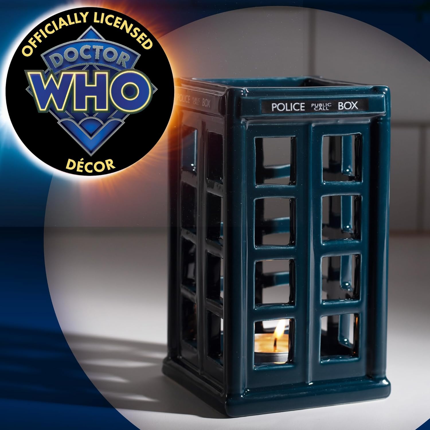 Doctor Who 5.5" Ceramic Tardis Police Box Candle Holder - Holds Tealight & Votive Candles - Officially Licensed - Collectible Dr. Who Decor & Gift for Teens, Adults, Men, Women