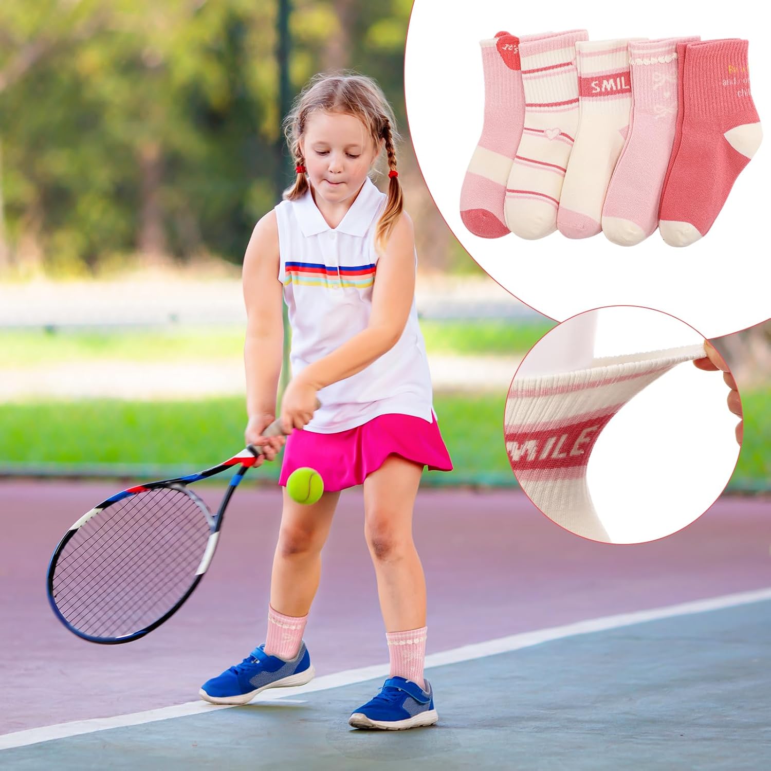 Cute Girls Socks Kids Crew Sock - Cotton Breathable Athletic Socks School Uniform Sock with Hearts & Stripes - Image 4