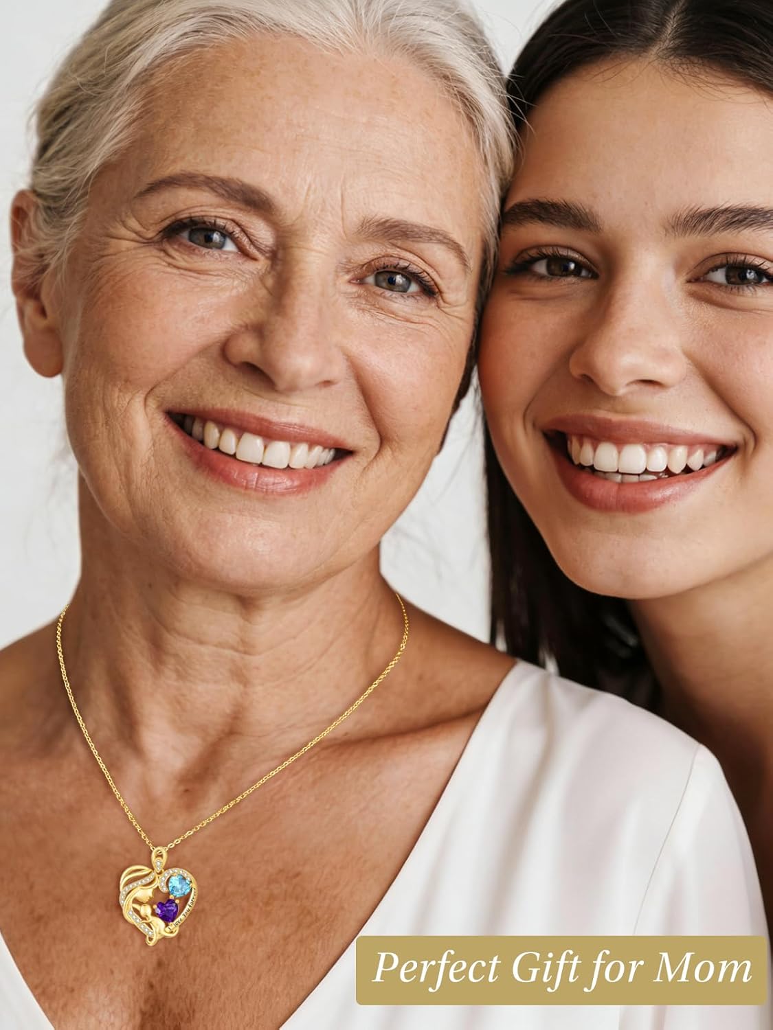 14K Gold Double Birthstone Heart Necklace for Women Mom, Mother Son/Daughter Pendant Necklace for Christmas Mother's Day Birthday Gifts for Wife Daughter Grandmom - Image 3