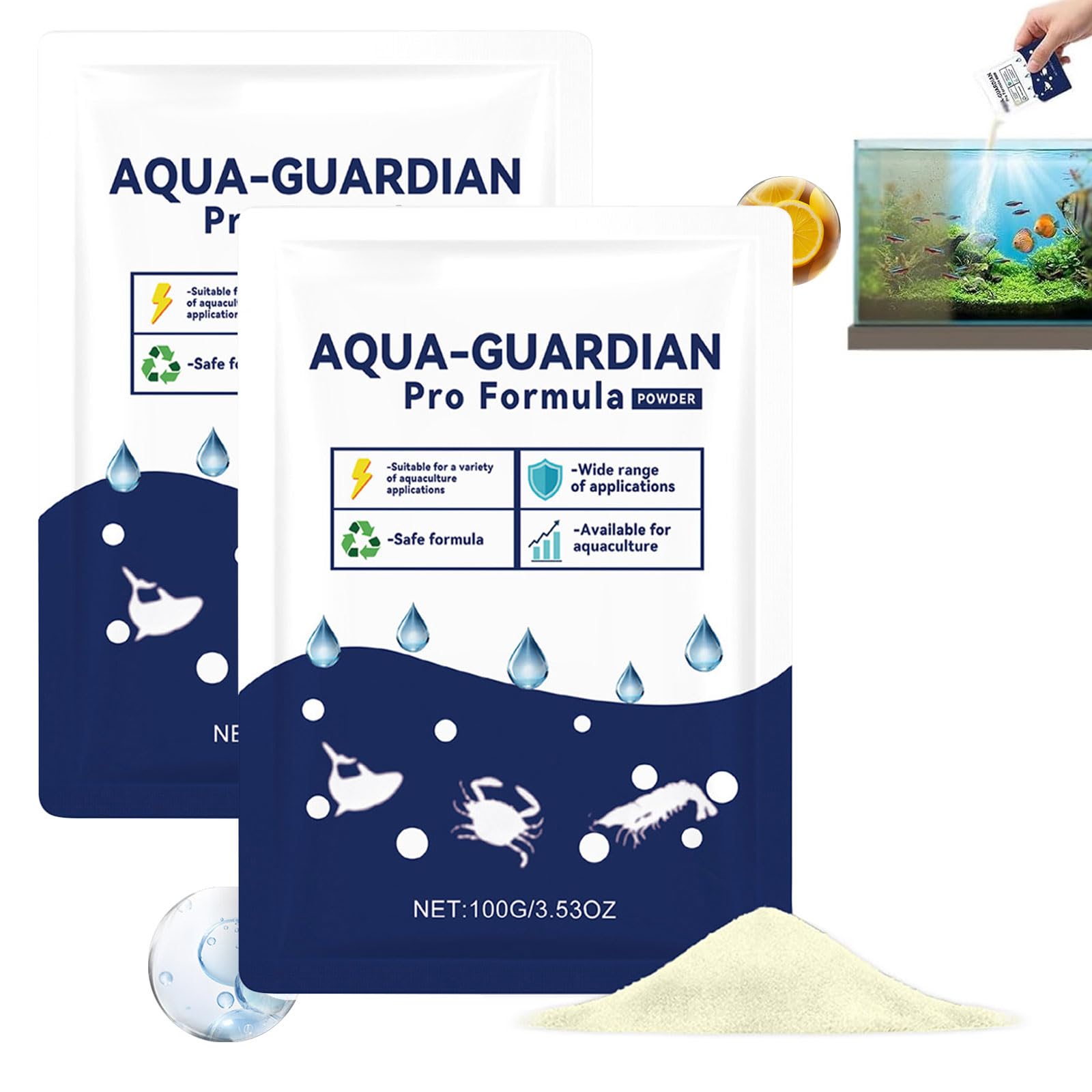 3PCS Aqua Guardian Pro Formula, Aquatic Care Powder for Pond and Aquarium, Easy-Mix Pond and Aquarium Water Care Support, Aqua Guardian Pond Cleaner for Fish, Shrimp & Crab, Easy to Maintain (2PCS)
