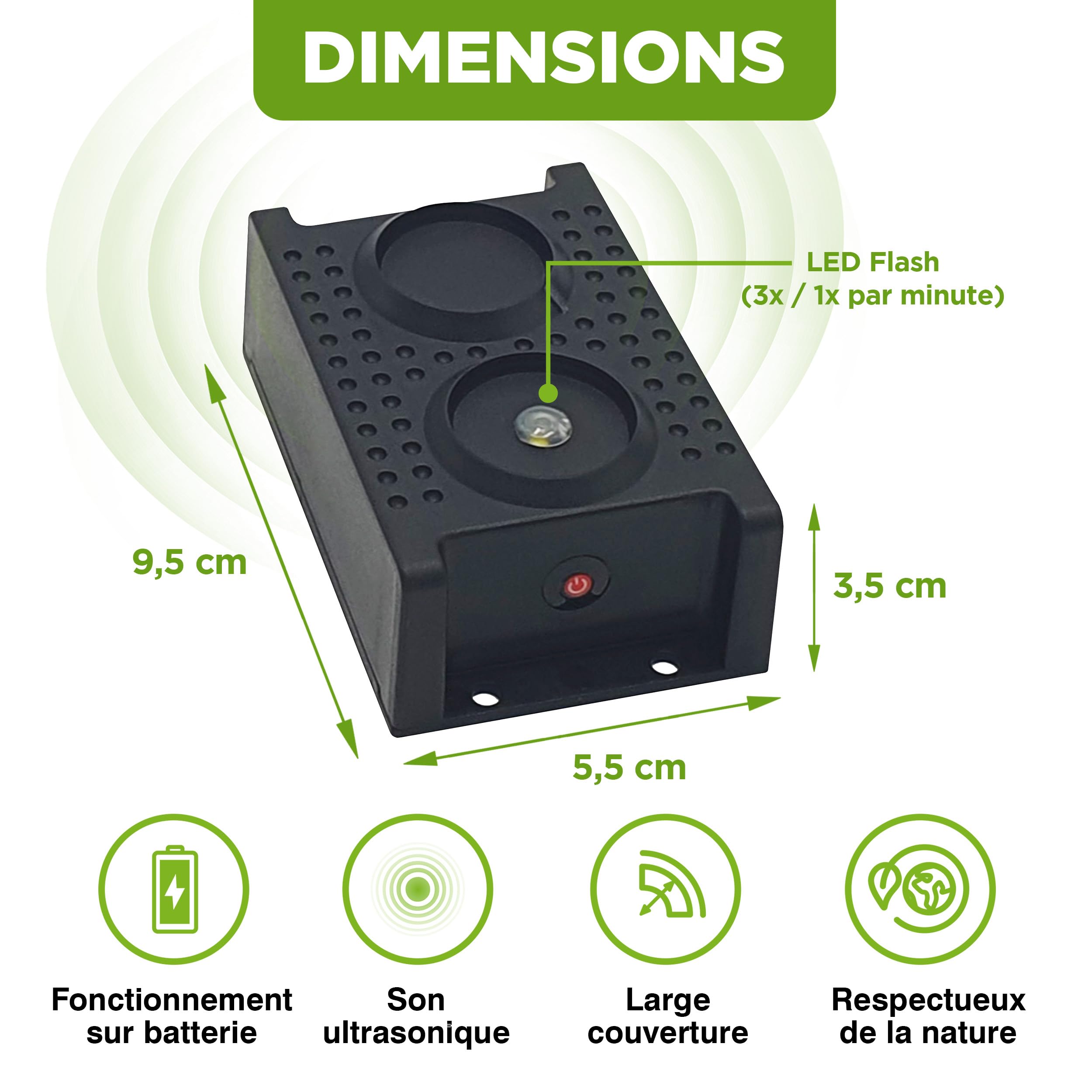 ISOTRONIC Répulsif pour Les martres, Souris et Les Rats avec Fonction de lumière/Clignotant LED Ultrasons pour la Voiture, la Maison, Le Garage et Le Grenier