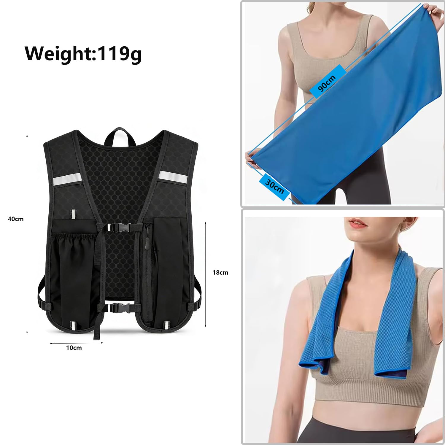 Running Vest，Lightweight & Breathable Hydration Backpack with Cooling Towels,Reflective Running Backpacks for Women & Men,Running Phone Holder for Cycling Hiking - 2