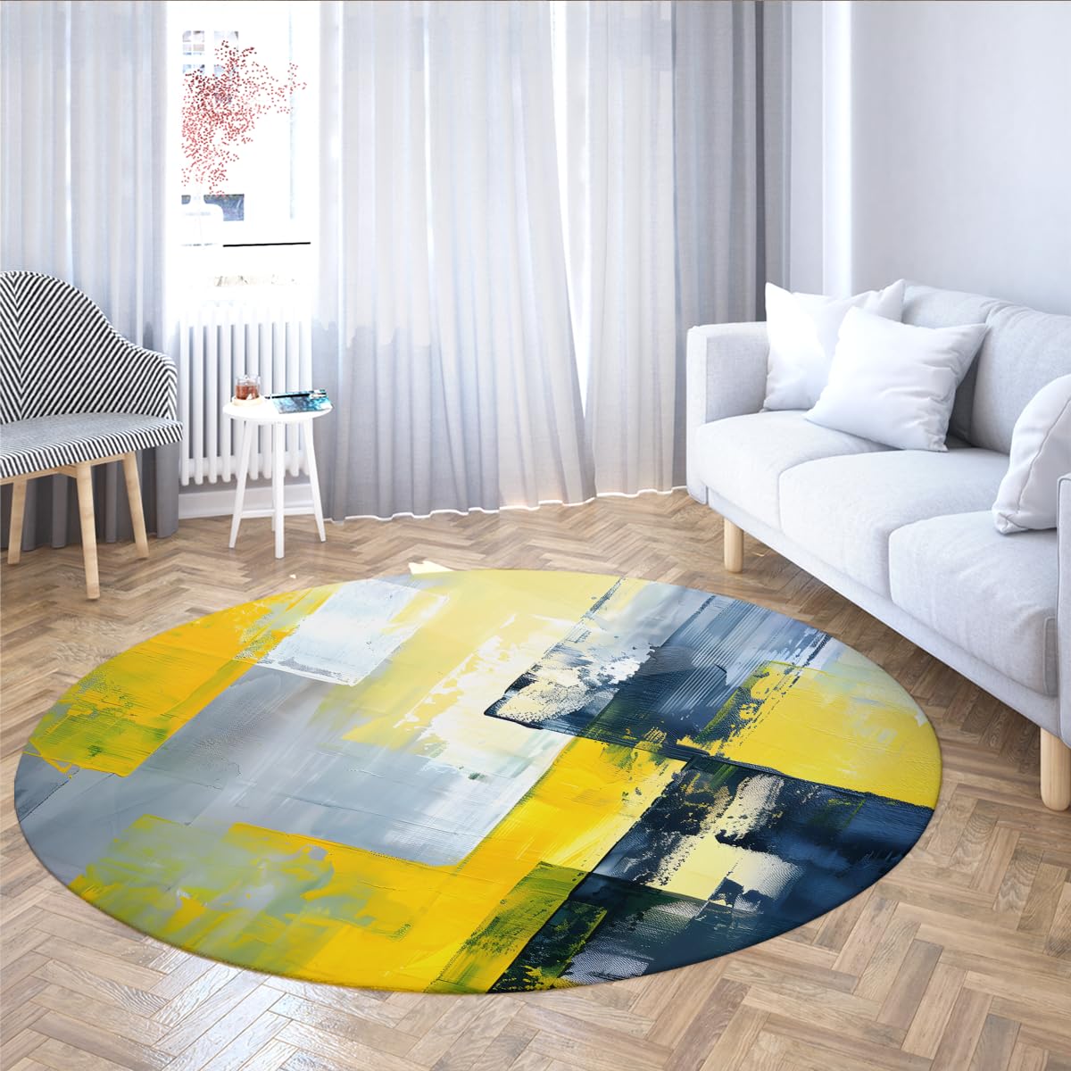 Tapis rond lavable et facile à nettoyer pour salon et entrée de maison