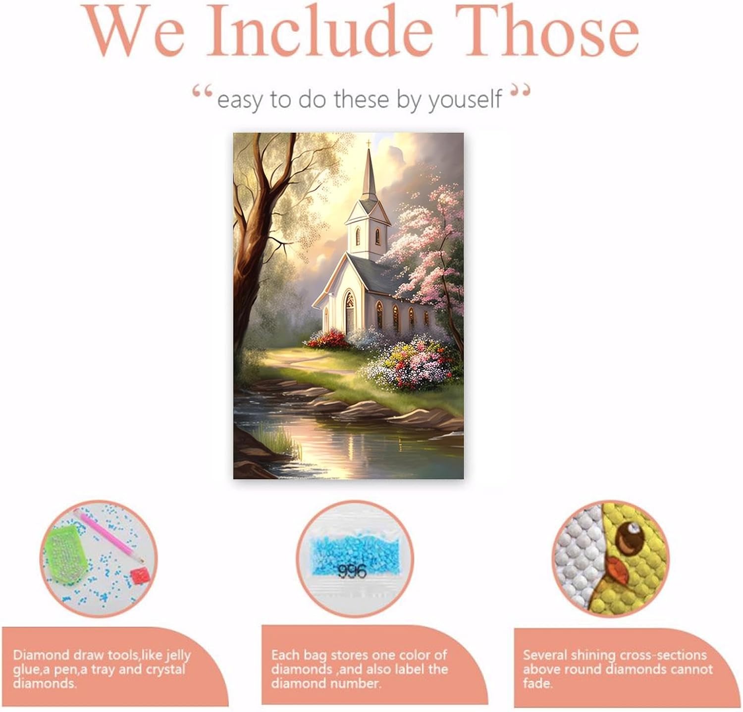 NSUAJOF Christian Churches Diamond Painting Kits Christian Art Painting 5D DIY Full Round Drill Adults Beginners, Personalized Gifts for Family Friends Home Wall Decor 16x20 Inch