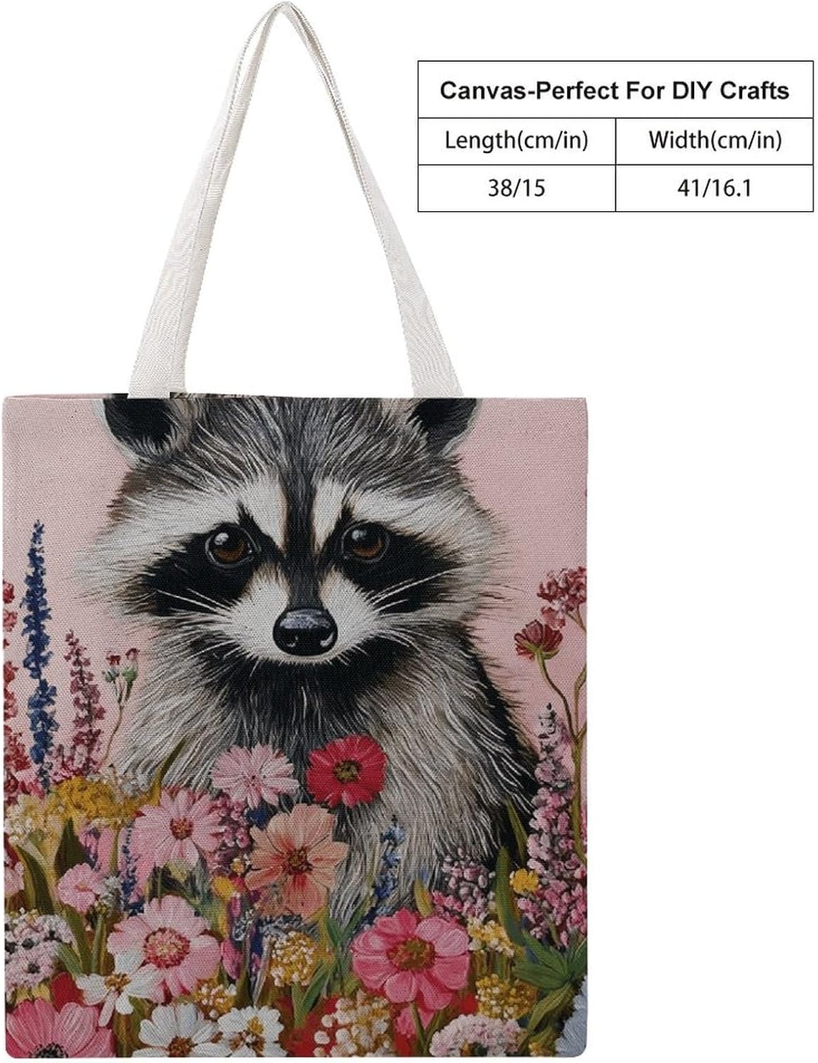 Floral Raccoon Canvas Tote Bag Reusable Grocery Bags Foldable Soft Cotton Shoulder Carry Bag