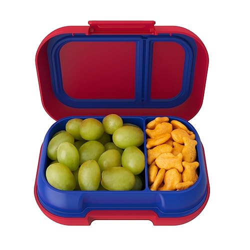 Bentgo Kids Snack - 2 Compartment Leak-Proof Bento Box Container for Snacks and Small Meals, Easy-Open Latch, Dishwasher Safe, BPA-Free for School, Daycare, & Sports - Ideal for Ages 3+ (Red/Royal)
