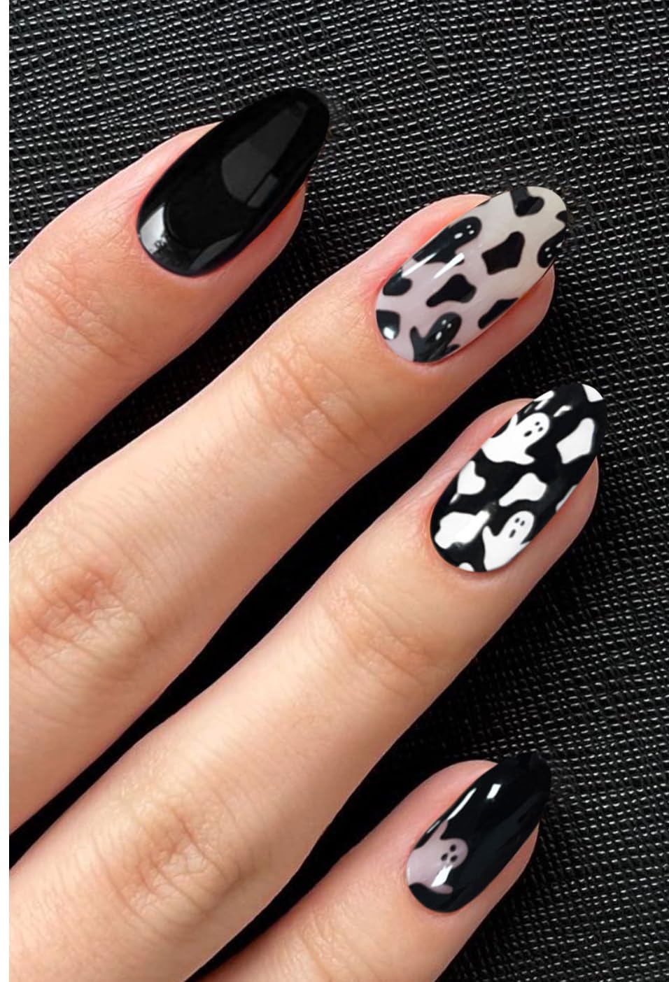 JMEOWIO Gel Nail Stickers Halloween Black White Cute Ghost Semi Cured Gel Nail Strips Wraps UV/LED Nails Art Design Decoration Accessories