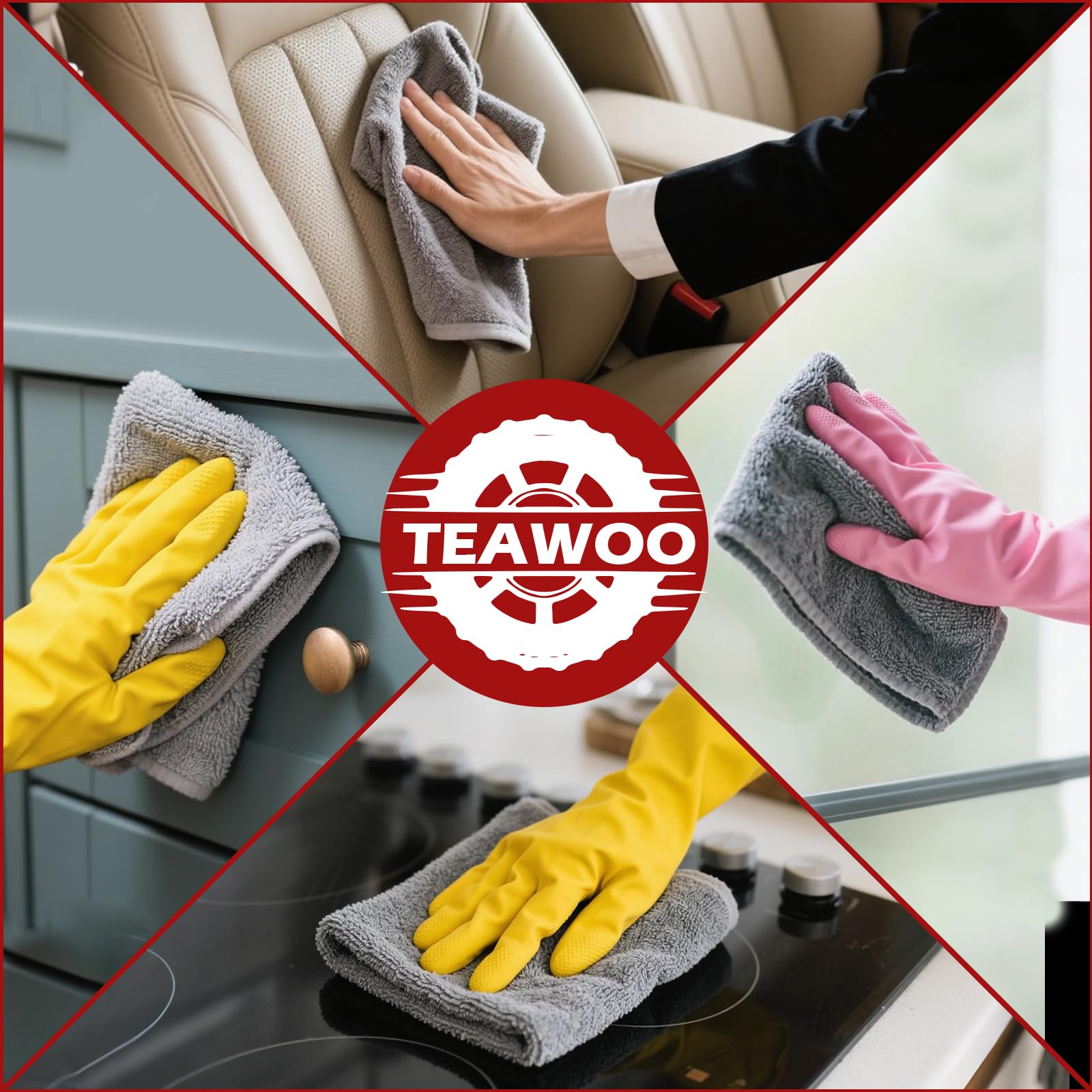 TEAWOO Mikrofaser-Reinigungstücher, 400 Stück, graue Mikrofaser-Handtücher für Autos, ultra-saugfähige Waschlappen, fusselfrei, streifenfrei, Mikrofaser-Handtücher, Großpackung für Auto, Haus, Küche