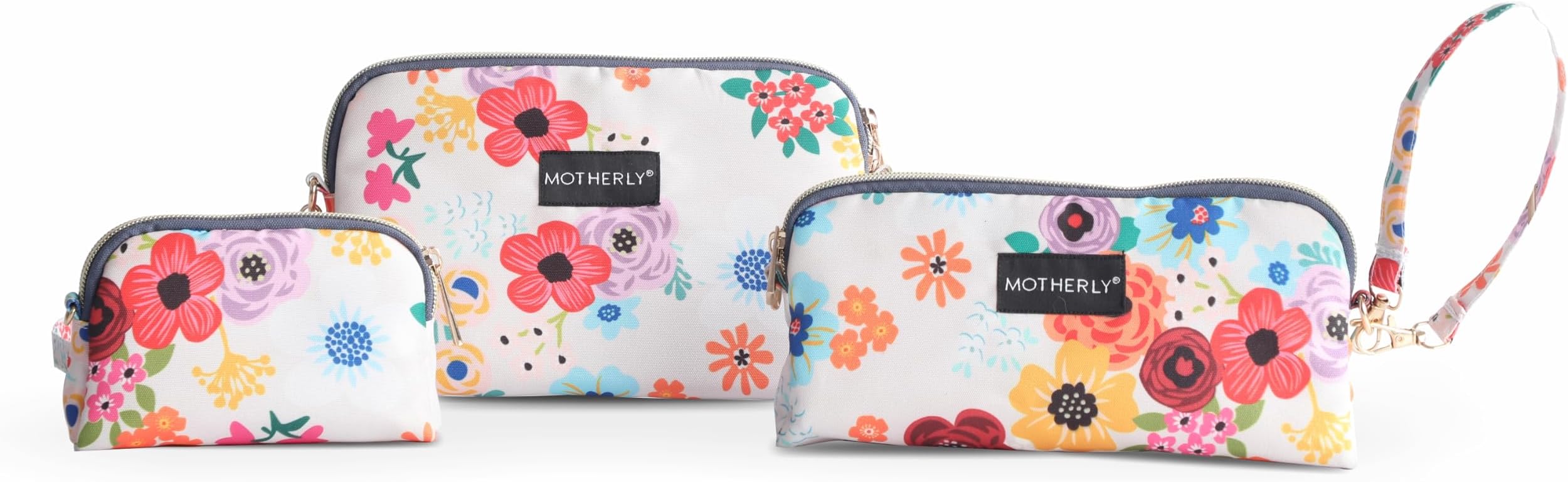 Motherly Diaper Organization Pouches, Pretty Travel Toiletry Bag Set for Women, Stylish Party Clutch or Handbag (Garden Glam)