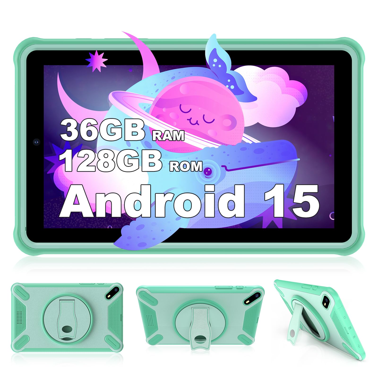 Generico Tablet 7 Pouces Android 15 Tablette avec 5G WLAN,36GB+128GB/TF 1TB/8MP+5MP/6500mAh,Tablette avec Clavier,Vert