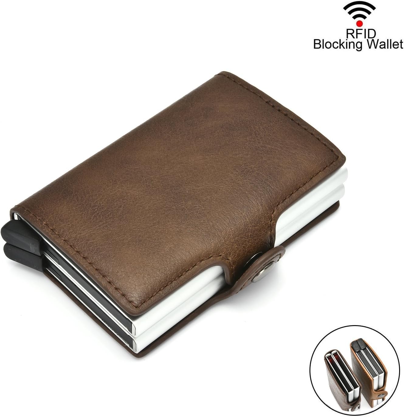 Men RFID Credit Card Holder Protector Minimalist Leather Wallet for Max 12 Cards Coffee
