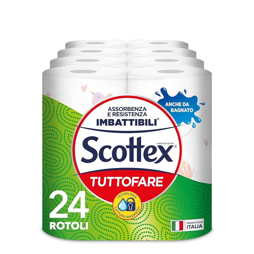 Scottex Tutto Fare, Carta Da Cucina, Morbida e Resistente, Ultra assorbente, Con Carta certificata FSC, 24 Maxi Rotoli