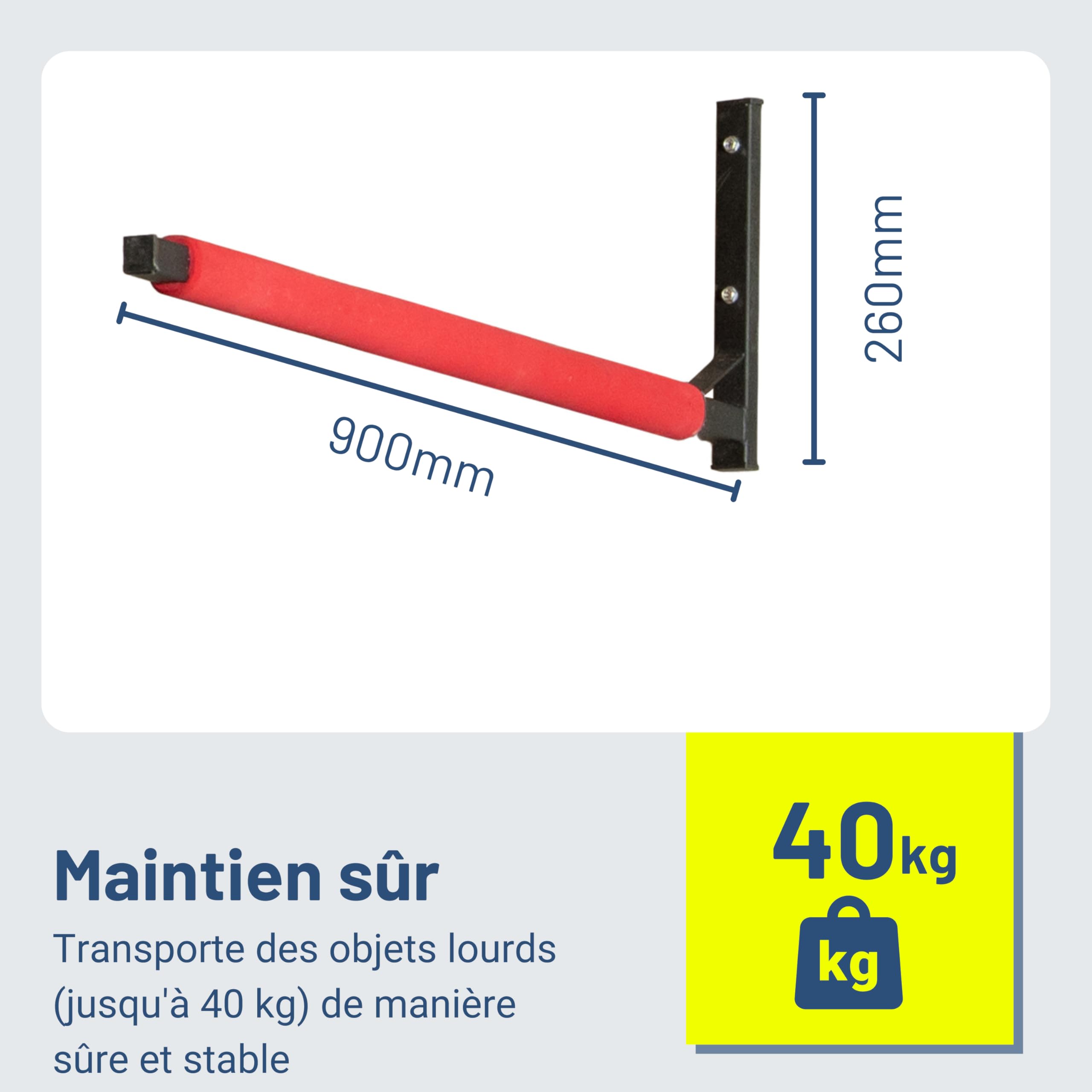 Pallit BRACKET-M Support Mural pour Coffre de Toit, Canoë et Kayak - 40 kg | Support universel rembourré pour garage et cave. Idéal pour planches de surf, SUP, échelles, skis ou porte-bagages de toit.