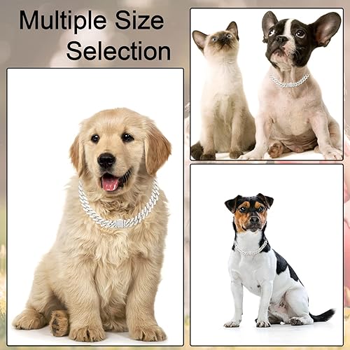 Miniatura 2 de KOLODOGO Collar de cadena para perro, collar cubano de diamante con purpurina, collar de cadena de metal para caminar con diseño de hebilla segura