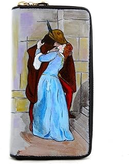 Hand-painted leather woman wallet - THE KISS BY HAYEZ - Woman wallets, Made in Italy, Painted Leather, Zipper closure, Portfolio with credit card holder, Craftsmanship