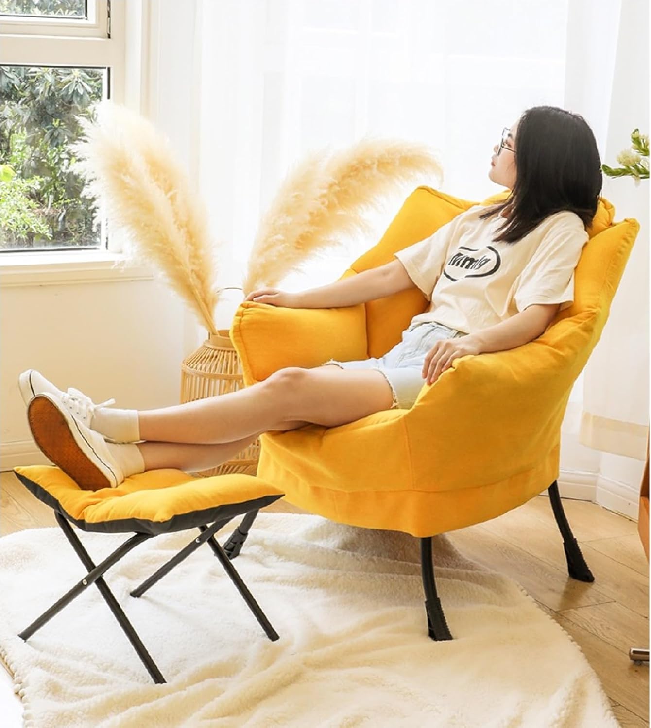 Modern Foldable Ottoman Foot Rest,Foldable Lazy Sofa Stool,Small Portable Chairs Upholstered Living Room Bedroom (Green)