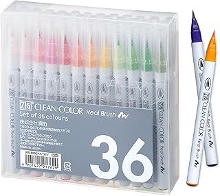 Kuretake Zig Clean Color Real Brush 36 colors set, Brush tip marker pens, for Professional and Artist, coloring, drawing, ...