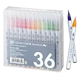 Kuretake Zig Clean Color Real Brush 36 colors set, Brush tip marker pens, for Professional and Artist, coloring, drawing, calligraphy, lettering, Made in Japan
