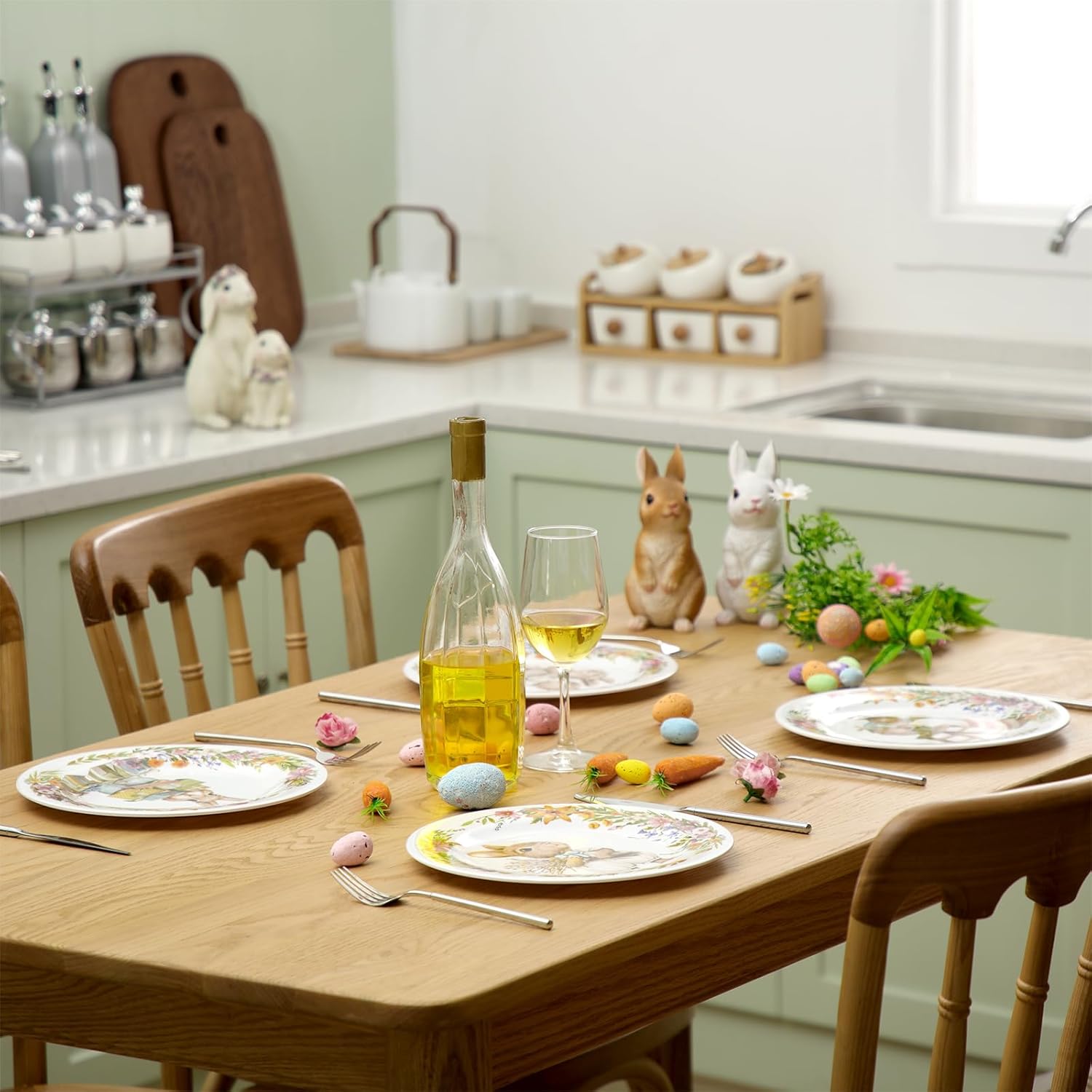 8 Pcs Easter Salad Plates Bunny Dishes 8" 10" Melamine Easter Dinnerware Sets Assorted Designs Ceramic-like Spring Rabbit Plates for Dinner Salad Dessert Birthday Party Supplies(10 Inch)