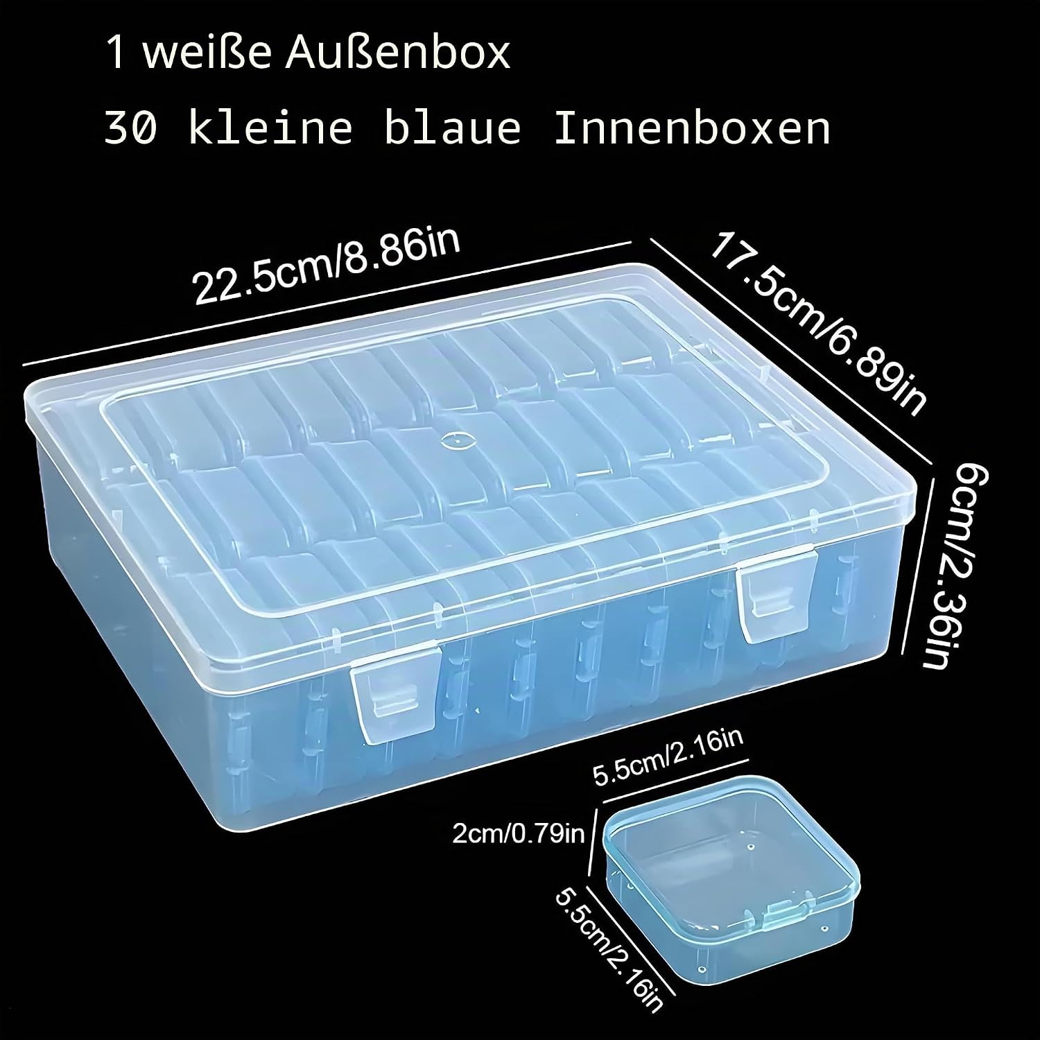 Bead Organiser Box, 31 Pieces, Blue Plastic Storage Containers with Hinged Lids, Stackable Craft Organiser for Jewellery Making, DIY Art Materials