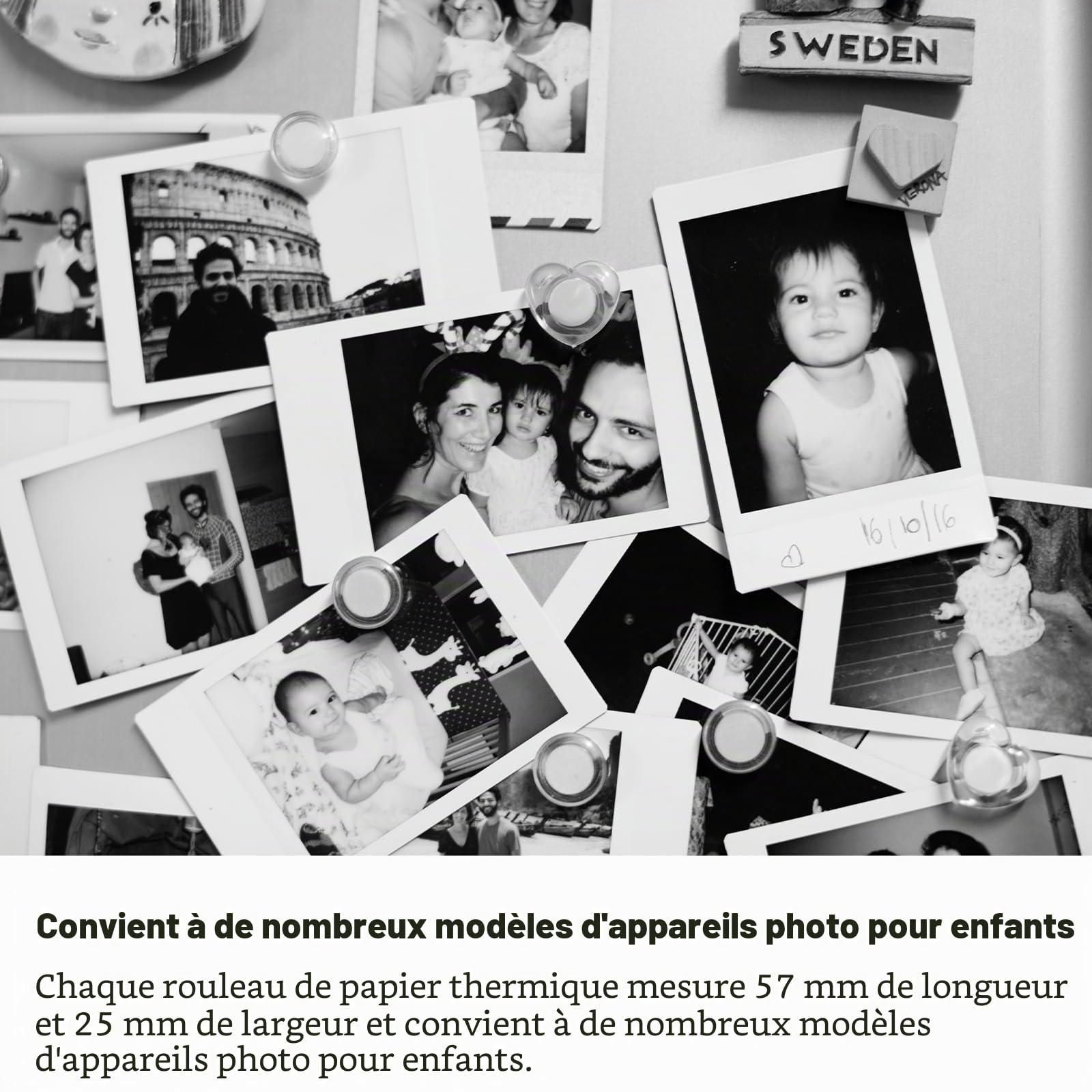 Papier Thermique Rouleau 5,7 cm pour Appareil Photo Enfant, Rouleaux Imprimante Thermique