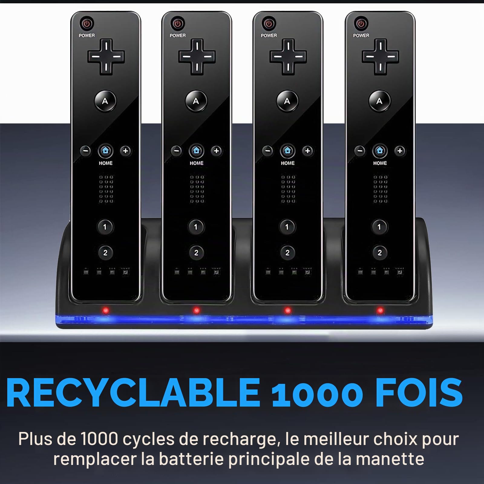 Chargeur pour Manette de Wii avec 4 Batteries 2800mAh Rechargeables Et Indicateurs LED,Chargeur de Wiimote pour Support de Charger de Station de Charge pour Télécommande Wii,Noir