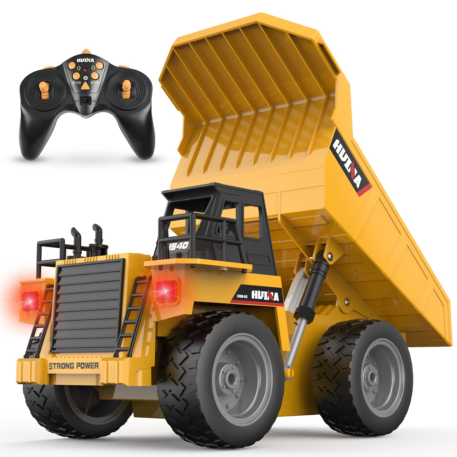 KidsFaves 9 Channel Remote Control Dump Truck Toy 1/18 Scale with Metal Cab Headlights Gift for Boys Girls Realistic Construction Toys
