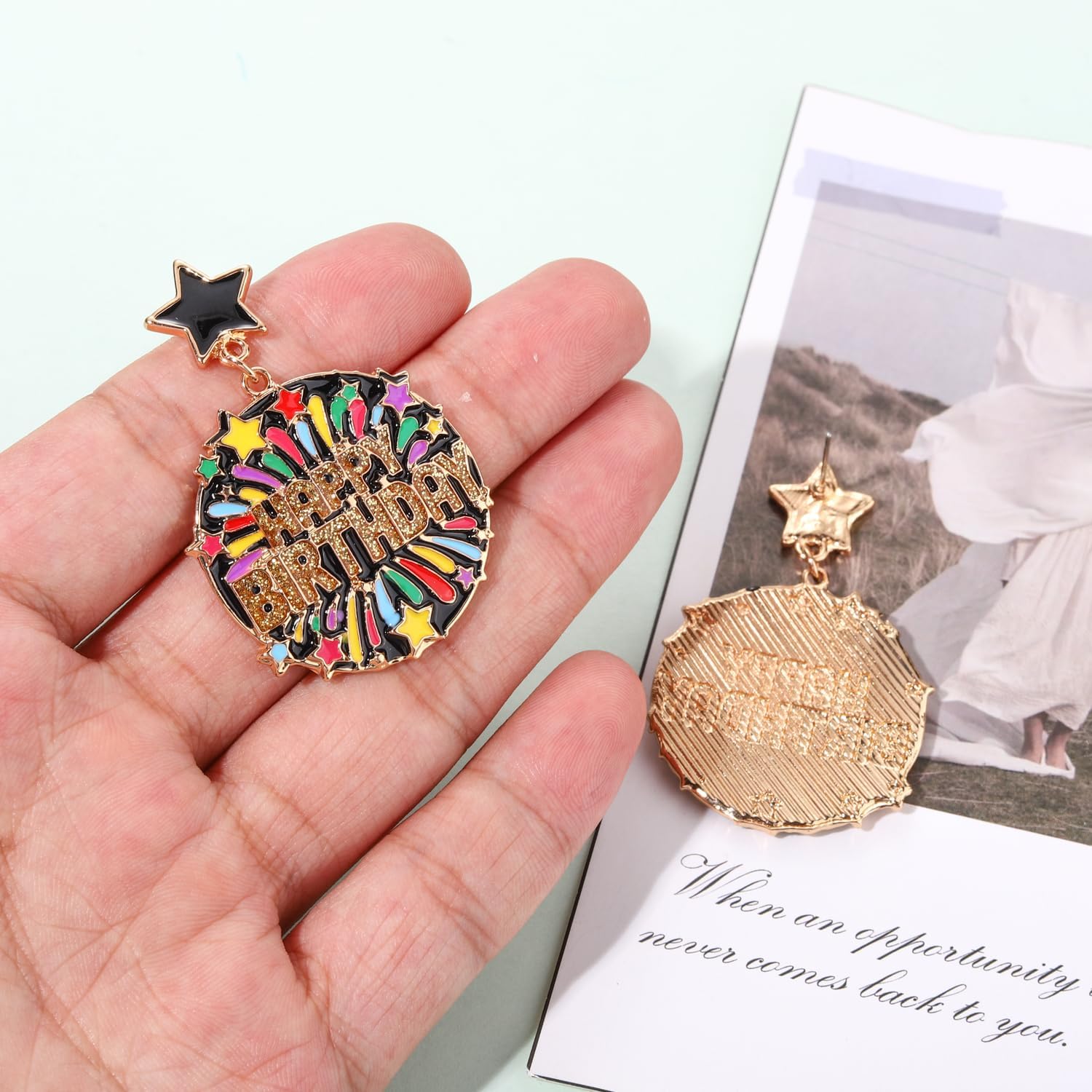 Happy Birthday Earrings Sparkles Round Earrings Multicolor Enamel stars fireworks Earrings Celebrate Birthday Party Jewelry Gifts - Image 4
