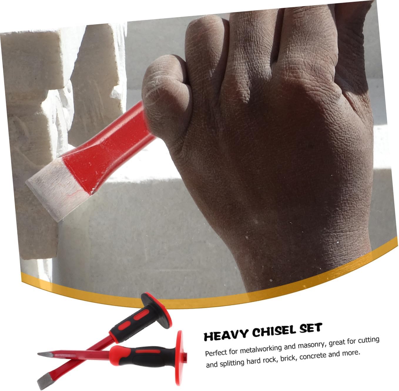 Cabilock Masonry Chisel Set Concrete Edger Tool Chrome Vanadium Flat Pointed Head Heavy Duty Chisel for Demolition Carving Construction