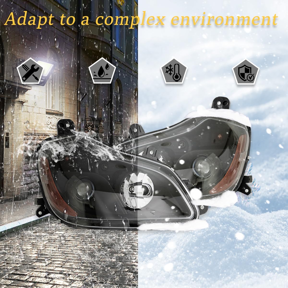 Black Kenworth T680 Headlights Headlamps 2013-2021 Replacement Passenger Right Side [Included All Bulbs] DOT SAE Approved Projector Low Beam Reflecting High Beam Headlights Assembly