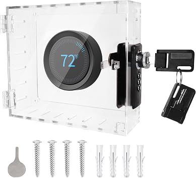 Universal Thermostat Lock Box with Combination and Key Lock, Clear Thermostat Cover Guard On Wall, AC Control Lock Box Cover Air Conditioner Lockbox Fits Thermostats 5" H x 4.8" W or Smaller
