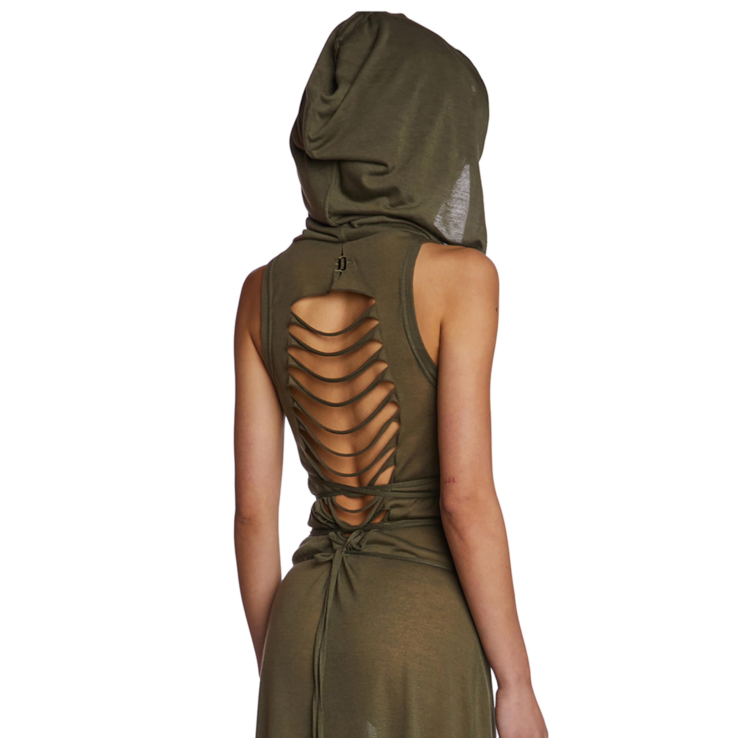 Amazon.com: Dolls Kill Echo Hooded Slit Maxi Dress by Darker WAVS -  Semi-Sheer Marled Jersey Dress with Draped Hood for Edgy Fashion