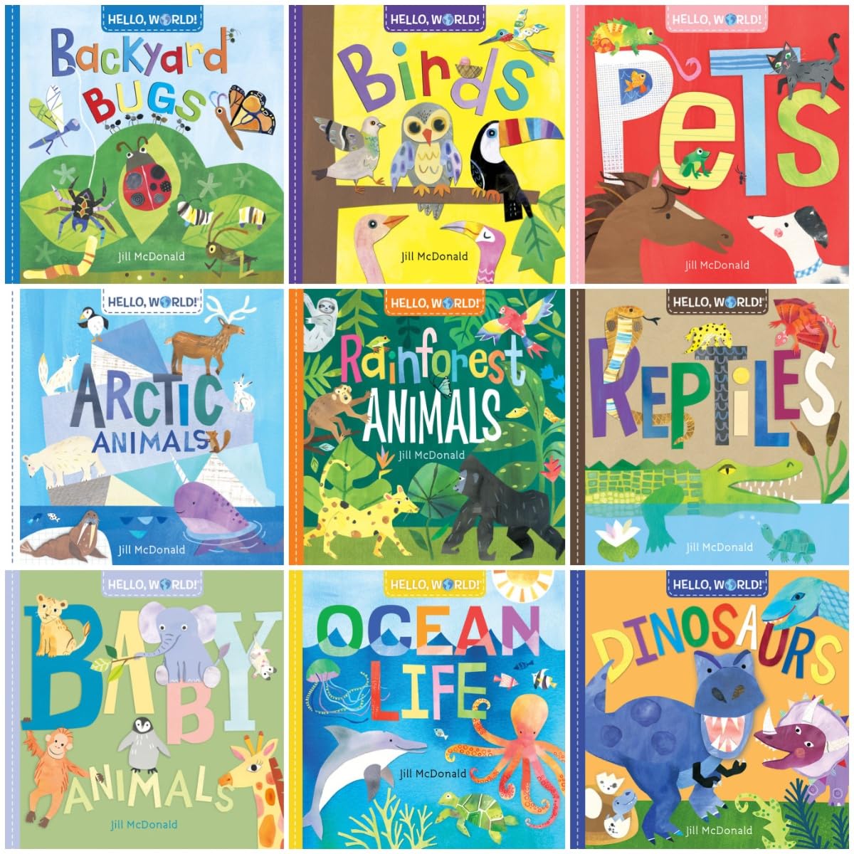 Hello, World! - Set da collezione di 9 libri, libri scientifici per bambini curiosi, insetti da cortile, uccelli, animali domestici, animali artici, animali della foresta pluviale, rettili, animali