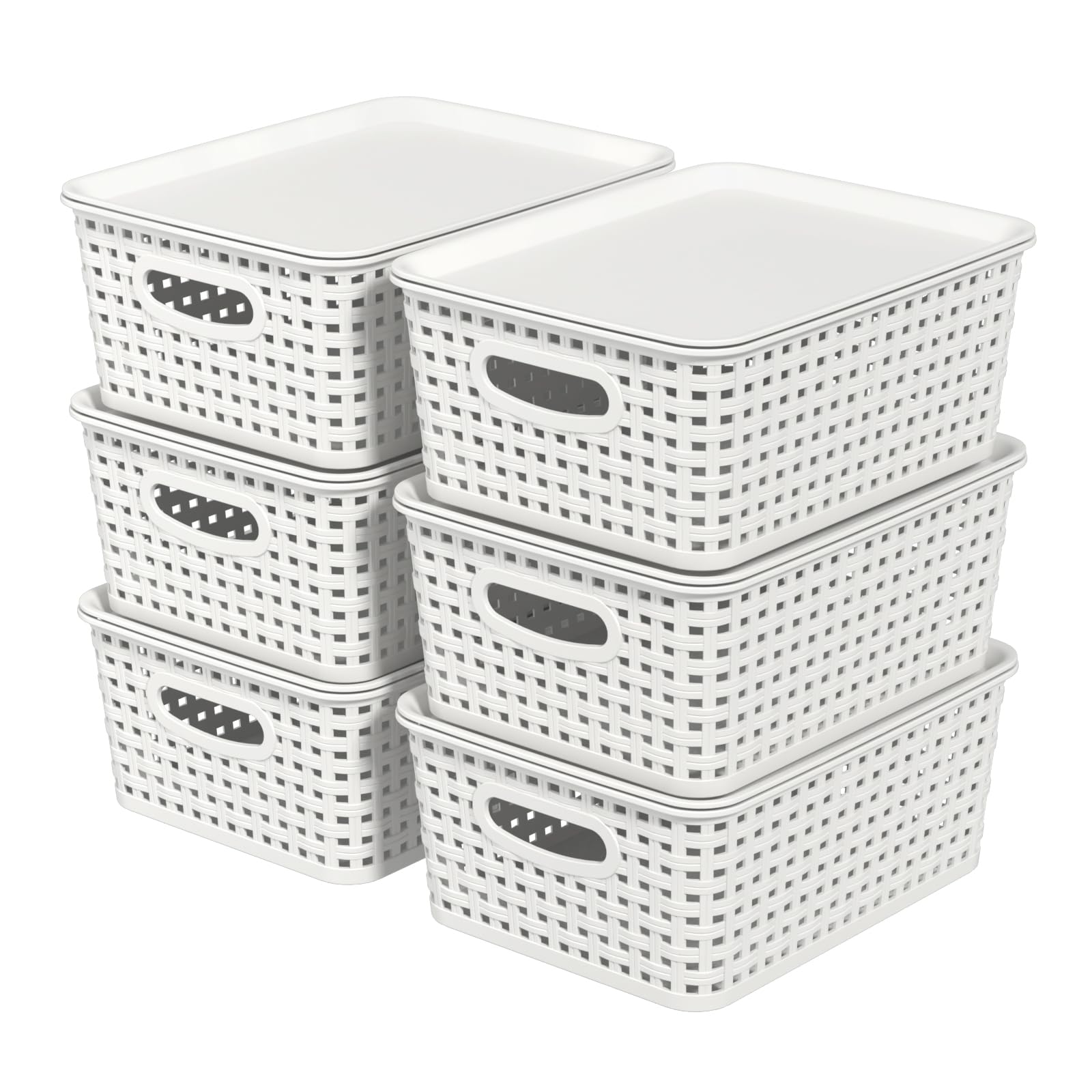 Yesdate Set of 6 Plastic Small Storage Baskets with Lids, White