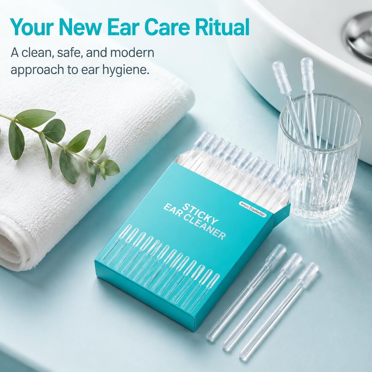 Sticky Ear Cleaning Stick for Adults,Reusable Earwax Removal Adhesive Swabs with Soft Rubber Head & Dust Cover Packaging (2pcs)