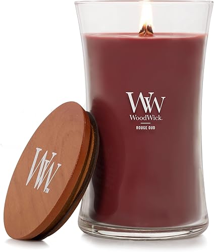 Vista 108 de WoodWick - Vela mediana de reloj de arena, aroma Fireside, cera de mezcla de soja prémium, se agrieta mientras se quema, perfecta para regalo, 9.7