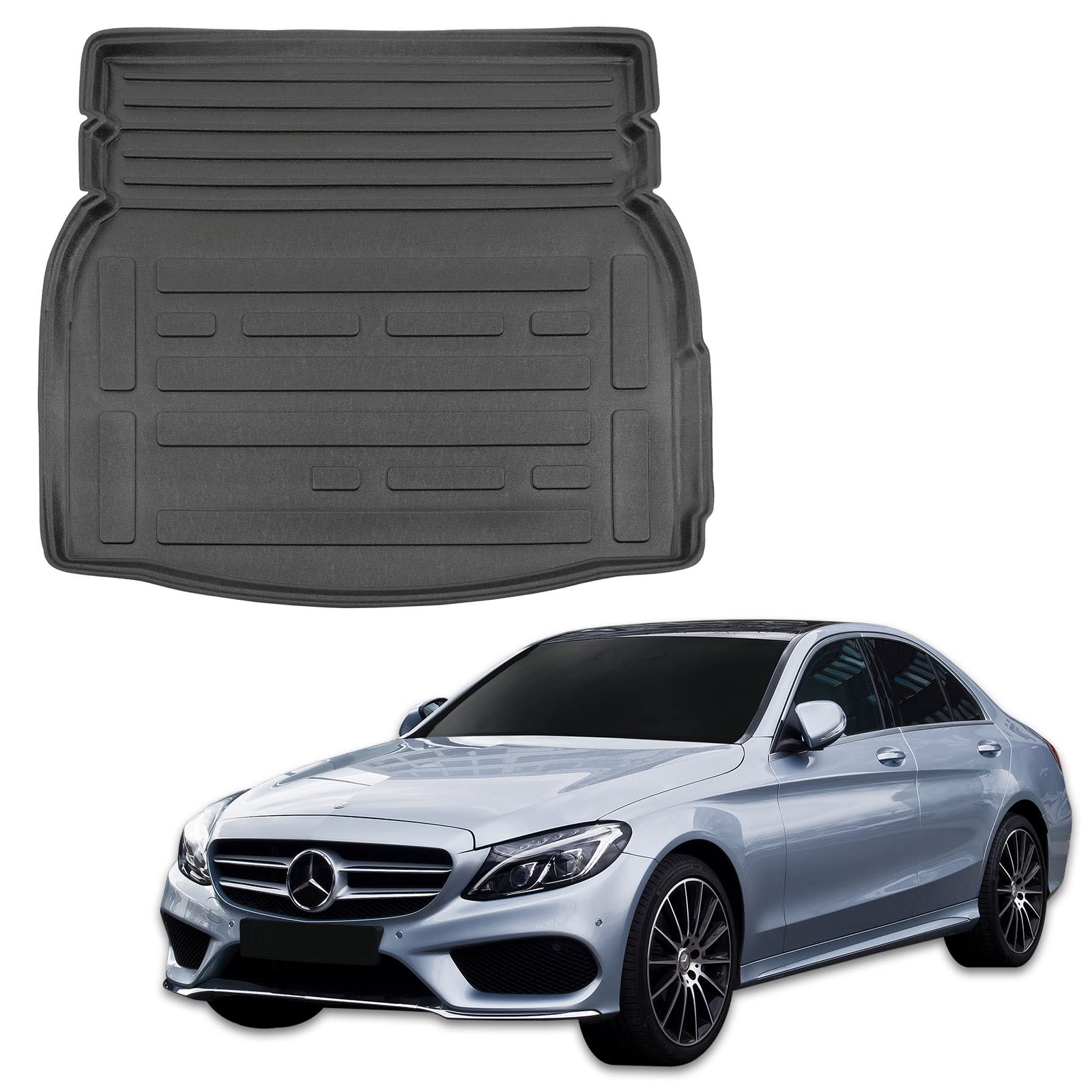 SCOUTT Vasca Bagagliaio per Mercedes C-Class W205 4-Porte Berlina 2015-2021, in TPE su Misura, Proteggi Baule con Bordo Alto 4 cm, Antiscivolo, Inodore