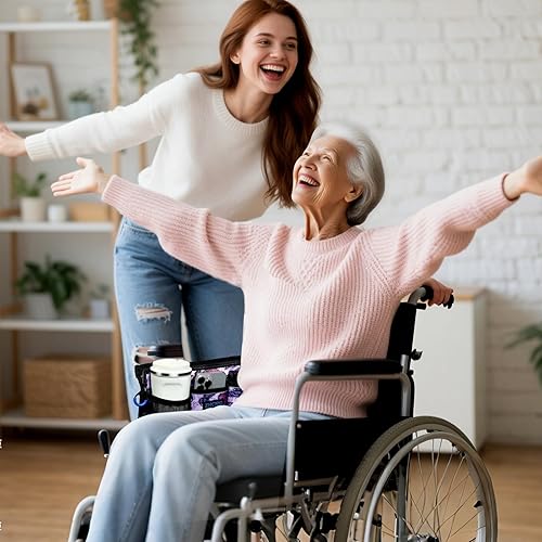 Miniatura 28 de Bolsa lateral para silla de ruedas, accesorios para reposabrazos de silla de ruedas con soporte para tazas, bolsa de almacenamiento para caminante