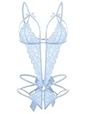 Donnalla Women's Deep V Lace Teddy One Piece Lingerie Cutout Strappy Lingerie