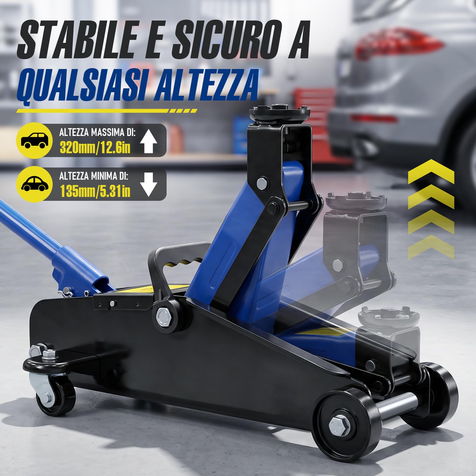 HYCHIKA Cric idraulico da 1,5 t, cric idraulico per auto, 135-320 mm, gamma di sollevamento per berlina, SUV, sostituzione pneumatici